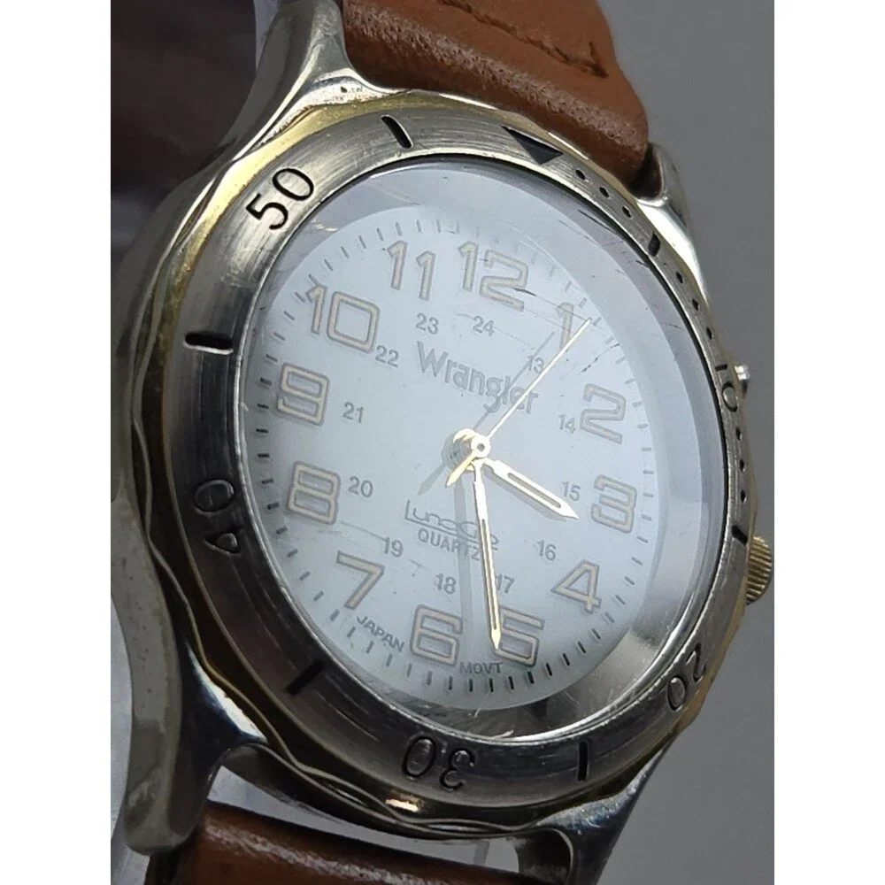 Vintage Wrangler LunaGlo Backlight Leather Watch New Battery Light Up Western